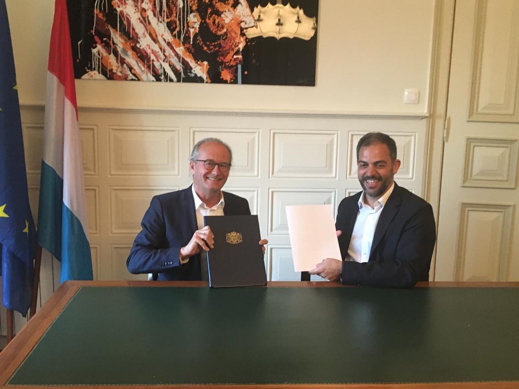 (de g. à dr.) Claude Turmes, ministre de l'Énergie ; Duarte Cordeira, ministre de l'Environnement et de l'Action climatique du Portugal