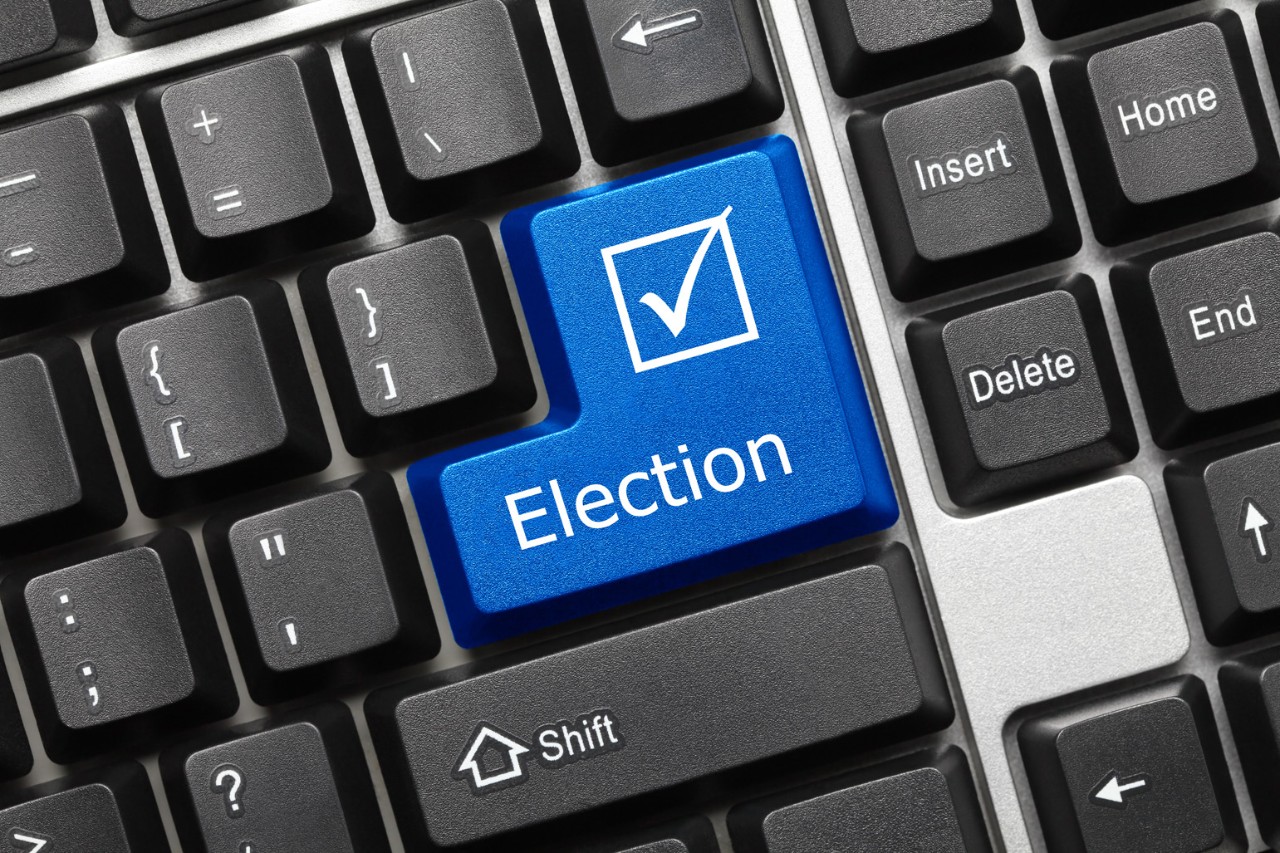 Close-up view on conceptual keyboard - Election (blue key)
